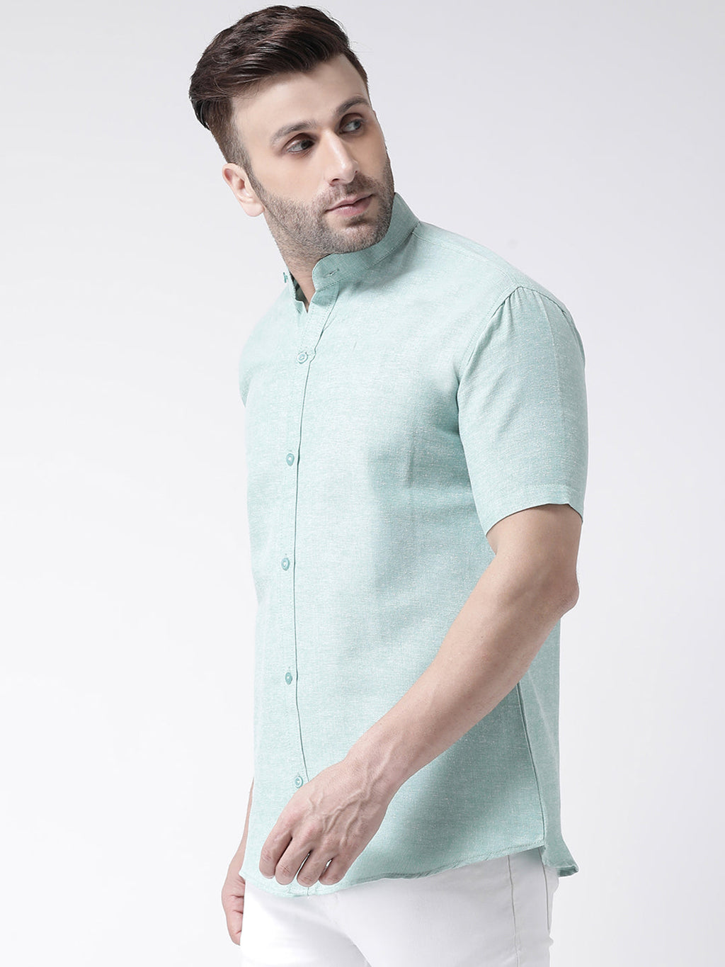 RIAG Green Men's Chinese Collar Half Sleeves Shirt - Distacart