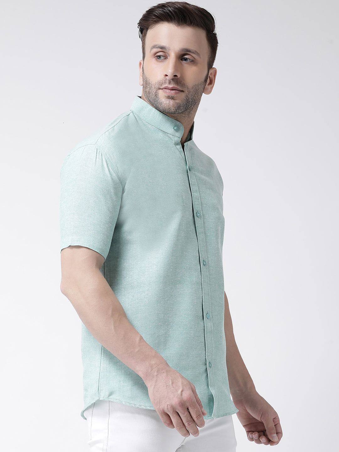 RIAG Green Men's Chinese Collar Half Sleeves Shirt - Distacart