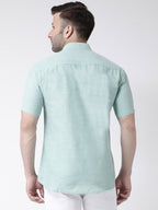 RIAG Green Men's Chinese Collar Half Sleeves Shirt - Distacart