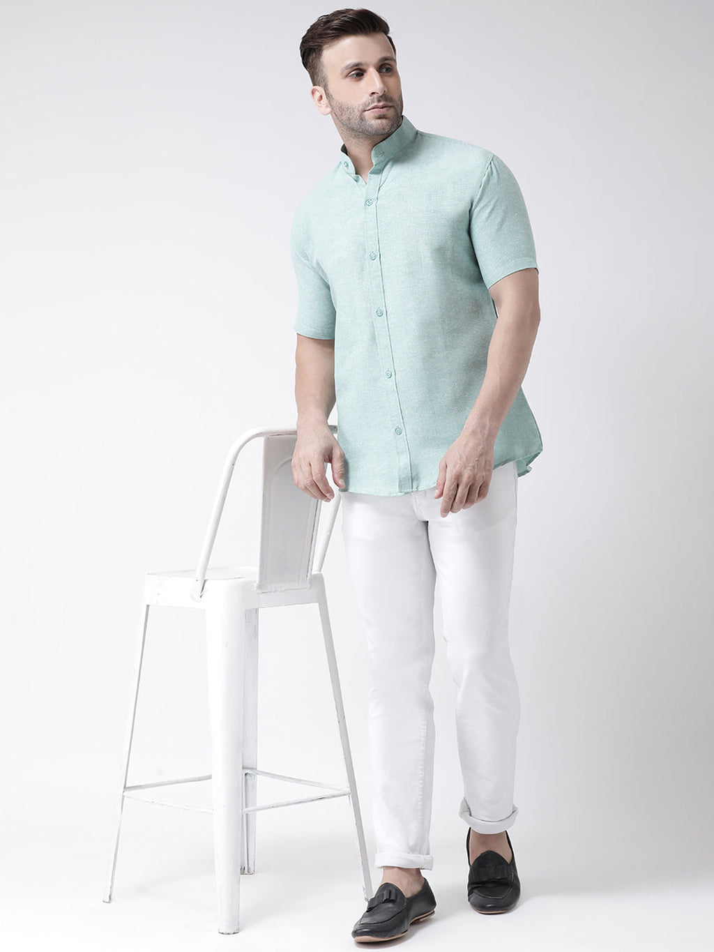 RIAG Green Men's Chinese Collar Half Sleeves Shirt - Distacart