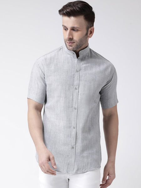 RIAG Grey Men's Chinese Collar Half Sleeves Shirt
