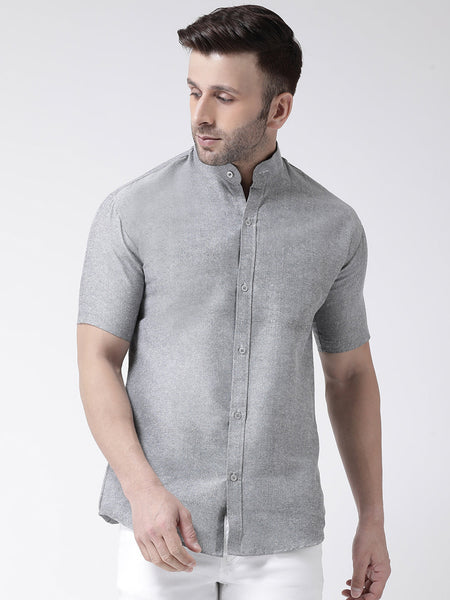 RIAG Grey Men's Chinese Collar Half Sleeves Shirt