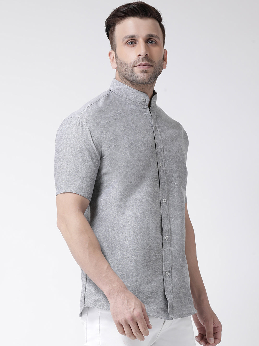 RIAG Grey Men's Chinese Collar Half Sleeves Shirt - Distacart