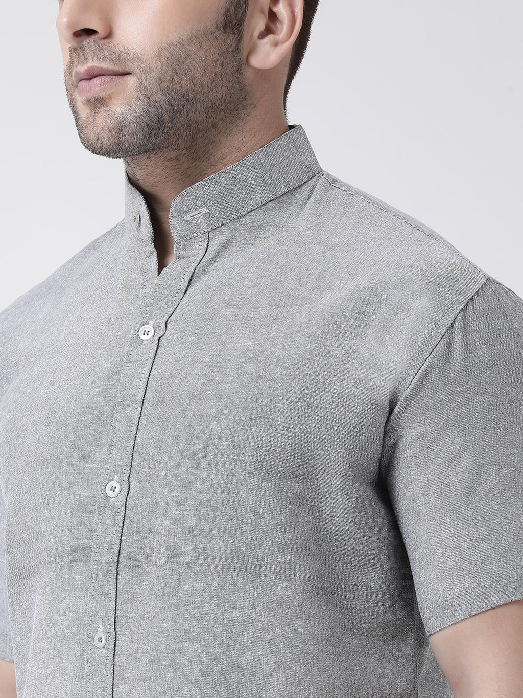 RIAG Grey Men's Chinese Collar Half Sleeves Shirt - Distacart