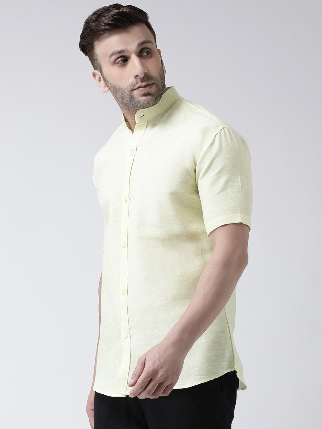 RIAG Yellow Men's Chinese Collar Half Sleeves Shirt - Distacart