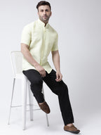 RIAG Yellow Men's Chinese Collar Half Sleeves Shirt - Distacart