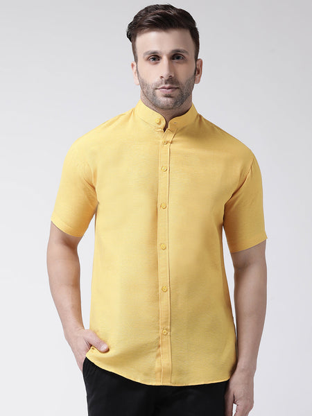 RIAG Mustard Men's Chinese Collar Half Sleeves Shirt