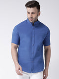 RIAG Navy Blue Men's Chinese Collar Half Sleeves Shirt - Distacart