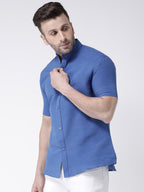 RIAG Navy Blue Men's Chinese Collar Half Sleeves Shirt - Distacart