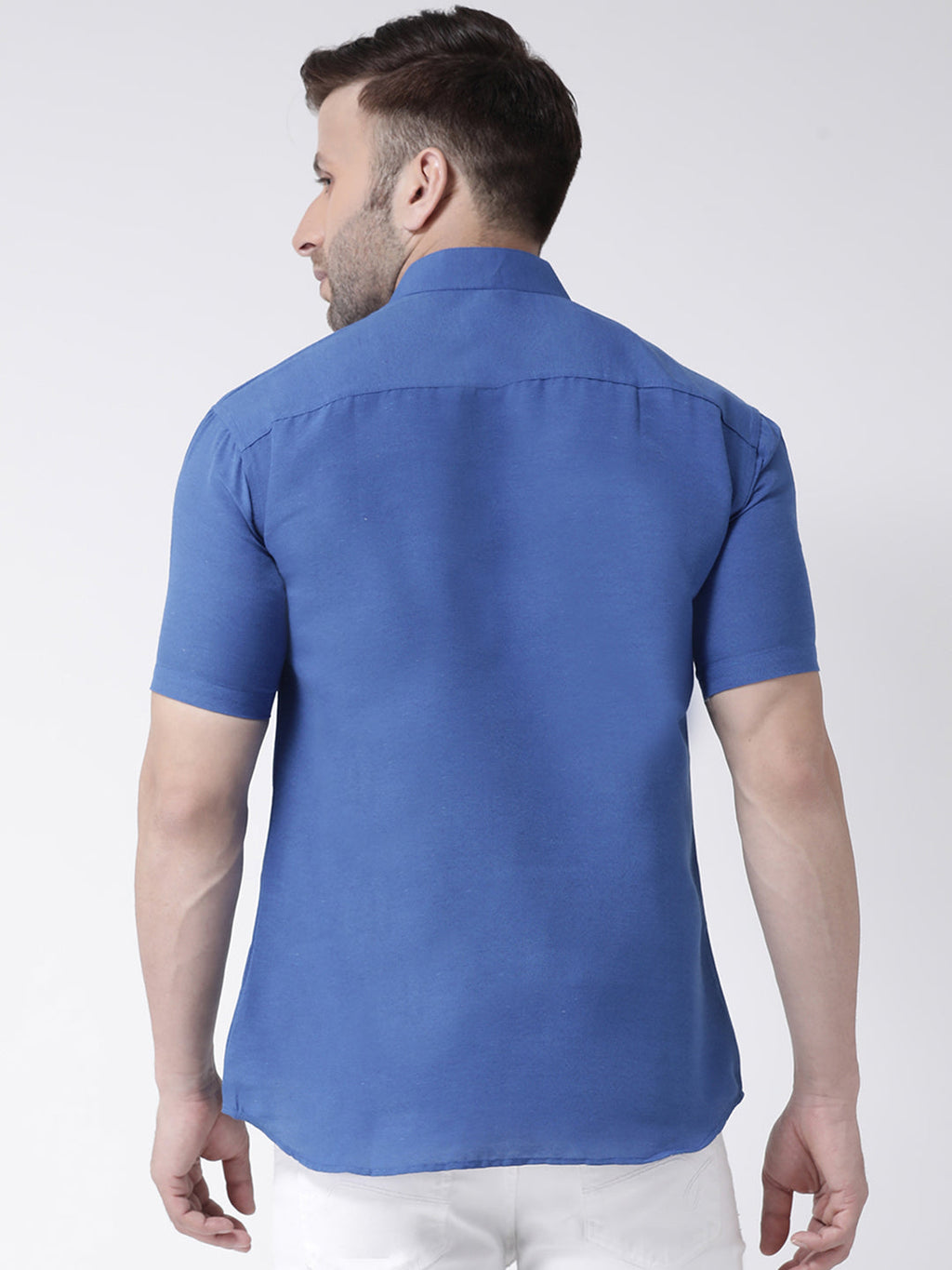 RIAG Navy Blue Men's Chinese Collar Half Sleeves Shirt - Distacart