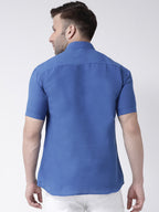RIAG Navy Blue Men's Chinese Collar Half Sleeves Shirt - Distacart