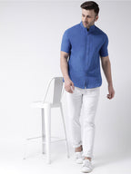 RIAG Navy Blue Men's Chinese Collar Half Sleeves Shirt - Distacart