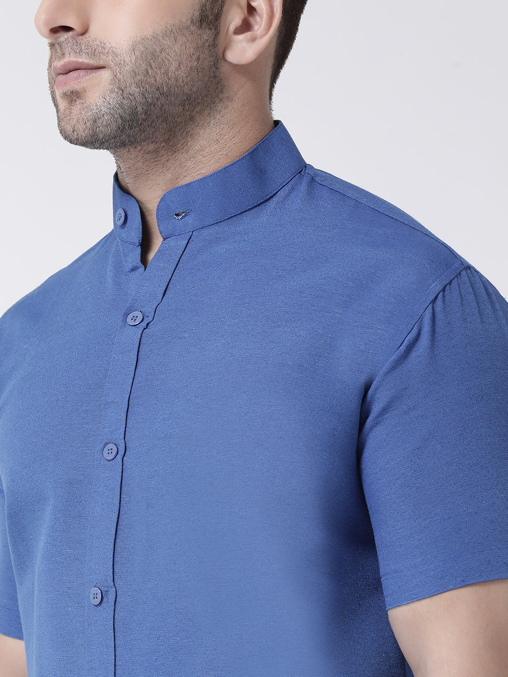 RIAG Navy Blue Men's Chinese Collar Half Sleeves Shirt - Distacart