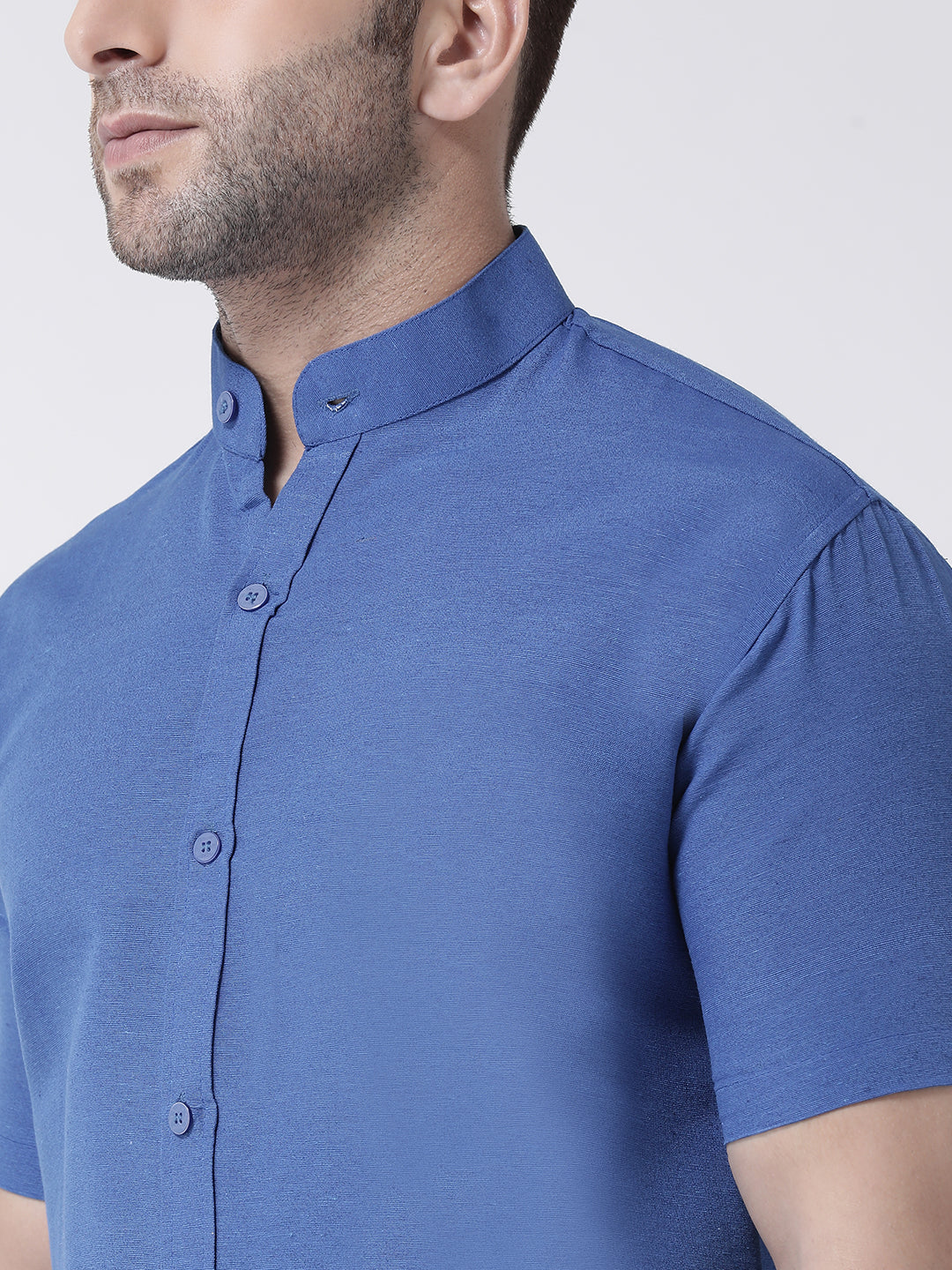 RIAG Navy Blue Men's Chinese Collar Half Sleeves Shirt - Distacart