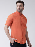 RIAG Orange Men's Chinese Collar Half Sleeves Shirt - Distacart