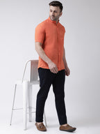 RIAG Orange Men's Chinese Collar Half Sleeves Shirt - Distacart