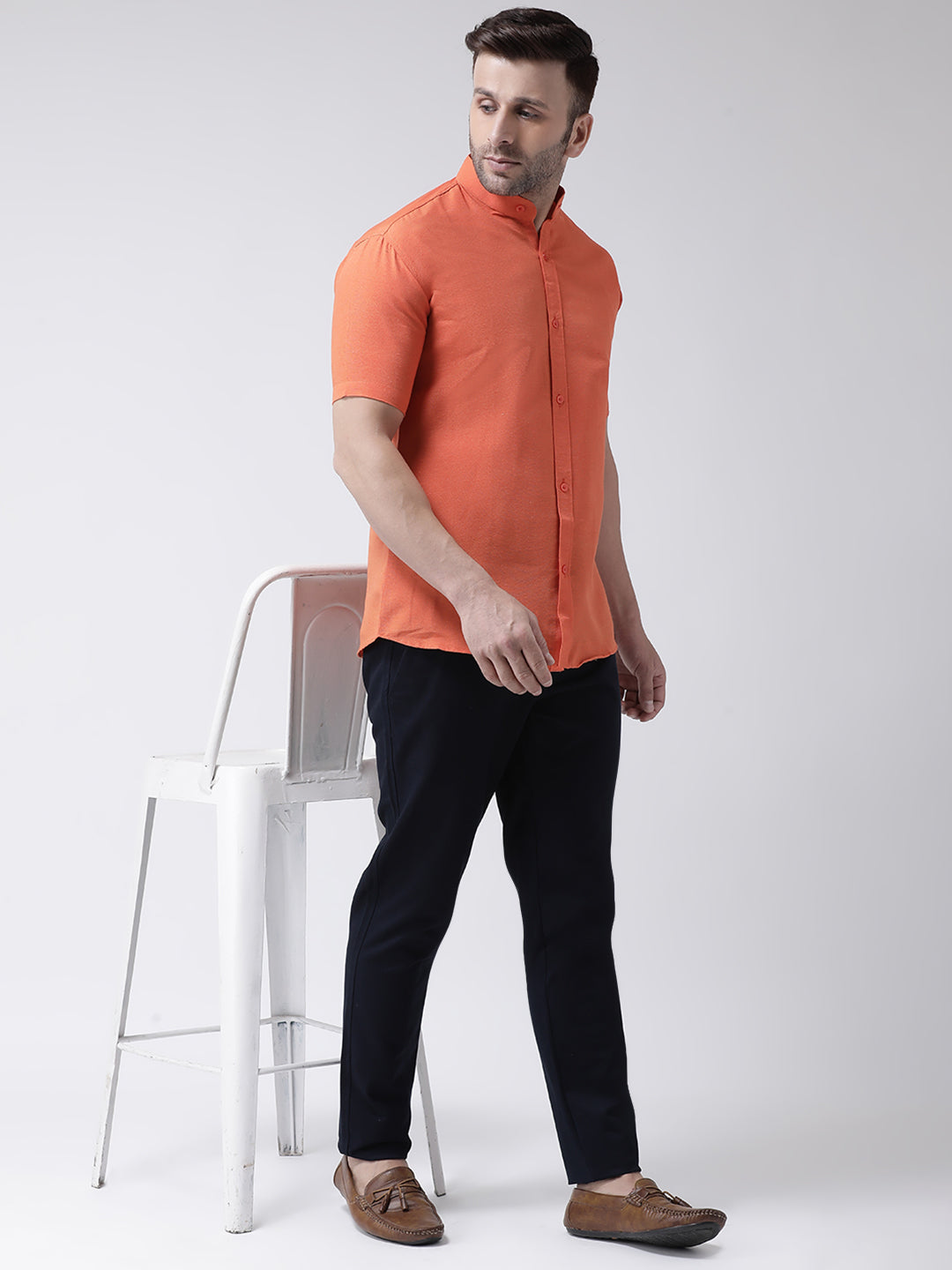 RIAG Orange Men's Chinese Collar Half Sleeves Shirt - Distacart