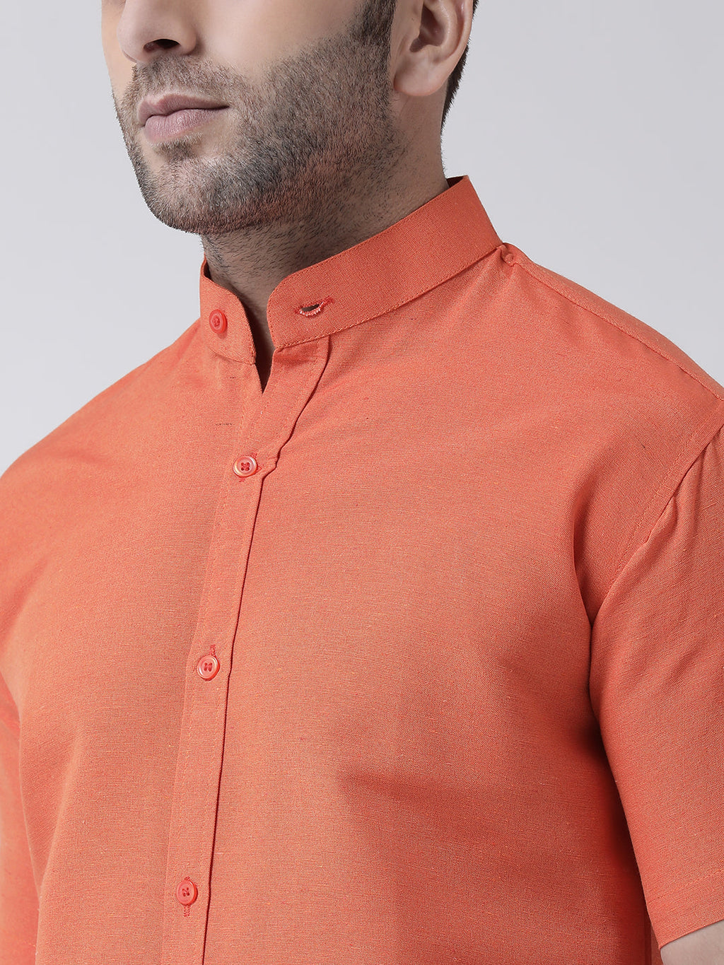 RIAG Orange Men's Chinese Collar Half Sleeves Shirt - Distacart