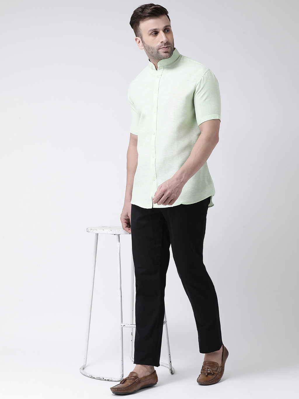 RIAG Green Men's Chinese Collar Half Sleeves Shirt - Distacart