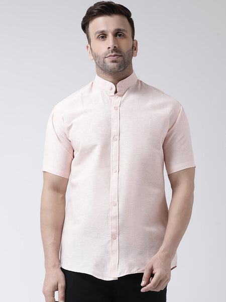 RIAG Peach Men's Chinese Collar Half Sleeves Shirt