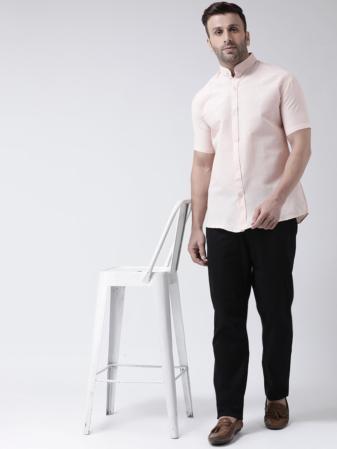 RIAG Peach Men's Chinese Collar Half Sleeves Shirt - Distacart