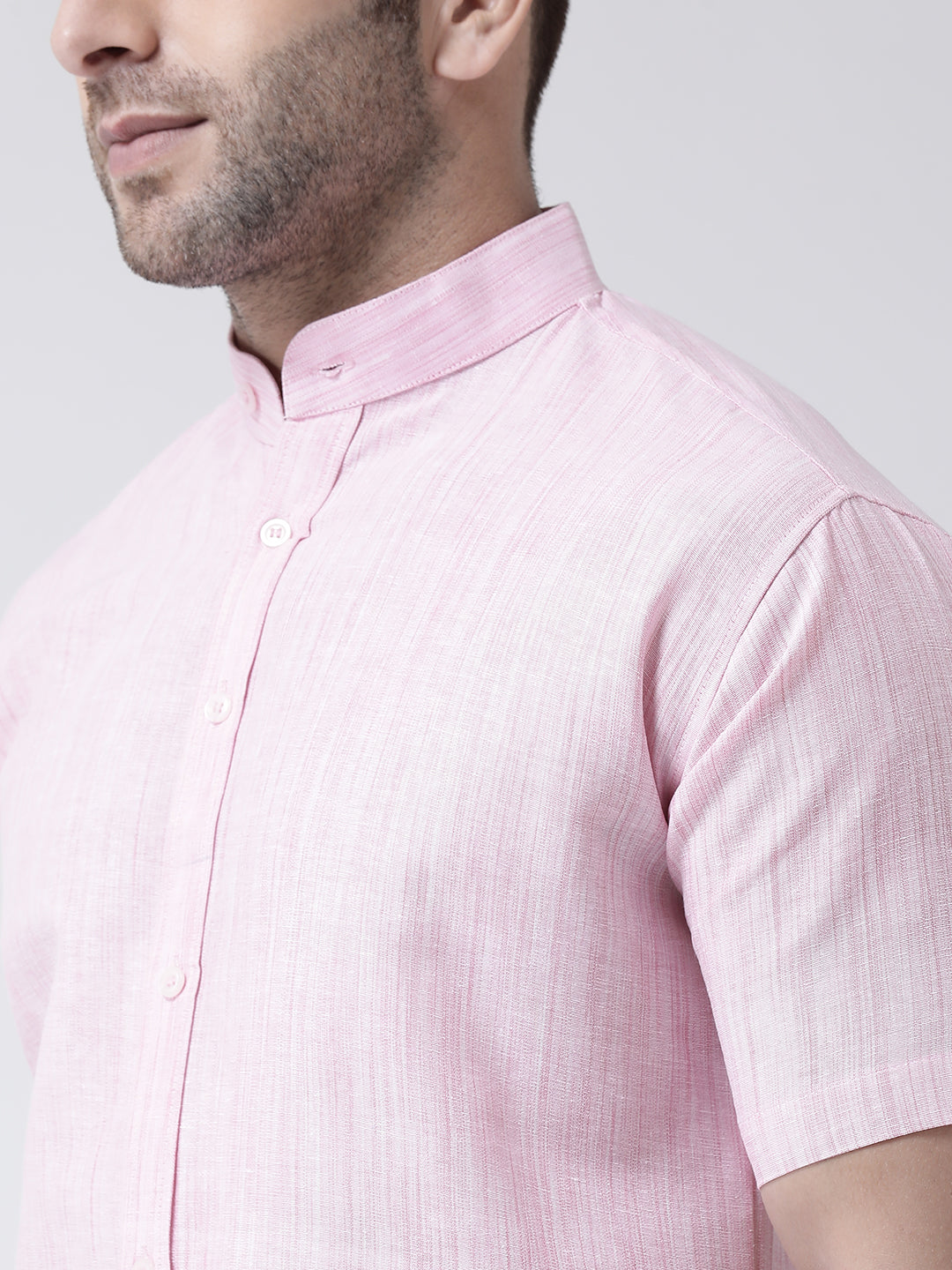 RIAG Pink Men's Chinese Collar Half Sleeves Shirt - Distacart