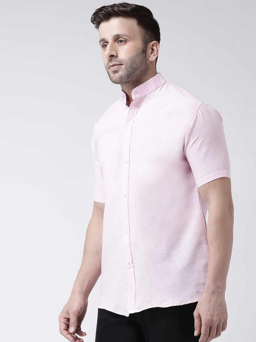 RIAG Pink Men's Chinese Collar Half Sleeves Shirt - Distacart