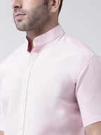 RIAG Pink Men's Chinese Collar Half Sleeves Shirt - Distacart