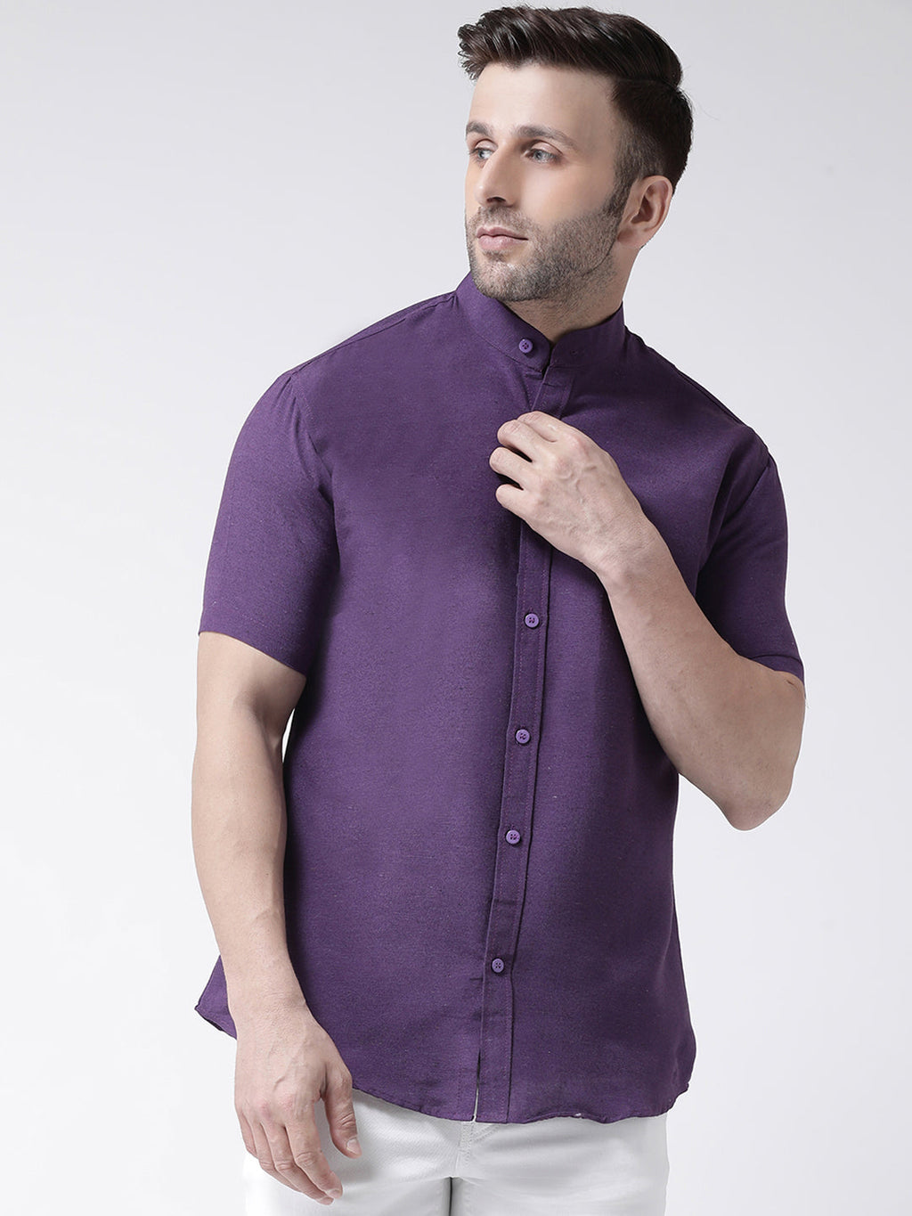 RIAG Purple Men's Chinese Collar Half Sleeves Shirt - Distacart
