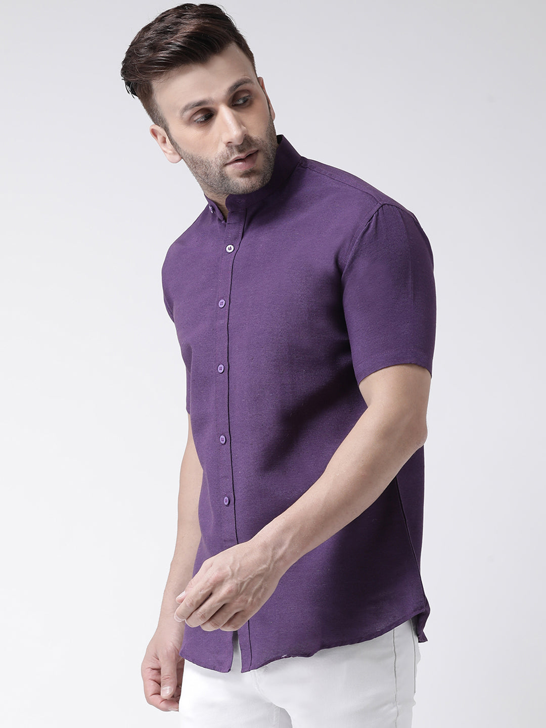 RIAG Purple Men's Chinese Collar Half Sleeves Shirt - Distacart