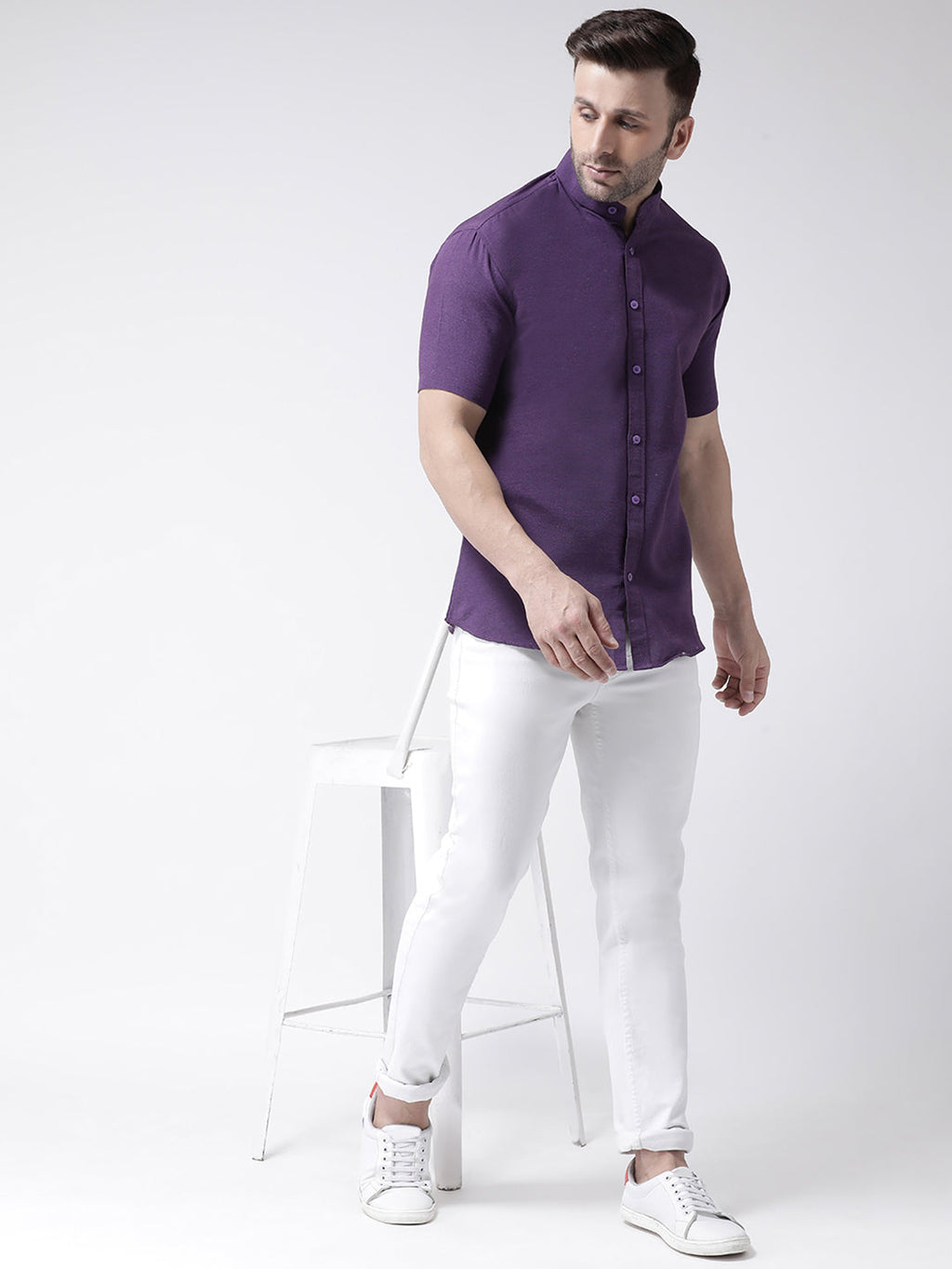 RIAG Purple Men's Chinese Collar Half Sleeves Shirt - Distacart