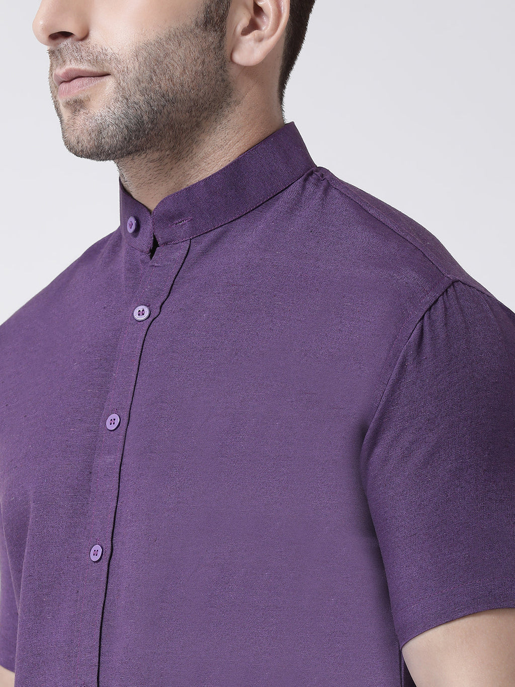RIAG Purple Men's Chinese Collar Half Sleeves Shirt - Distacart