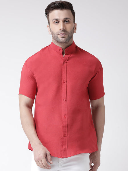 RIAG Red Men's Chinese Collar Half Sleeves Shirt