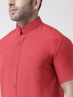 RIAG Red Men's Chinese Collar Half Sleeves Shirt - Distacart