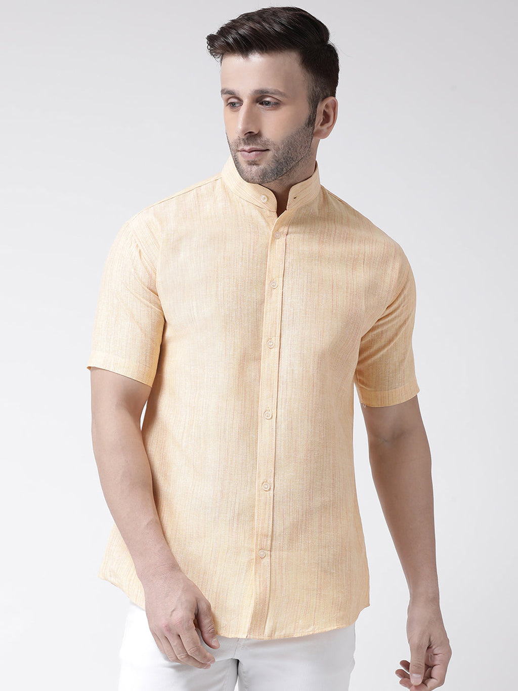 RIAG Beige Men's Chinese Collar Half Sleeves Shirt - Distacart