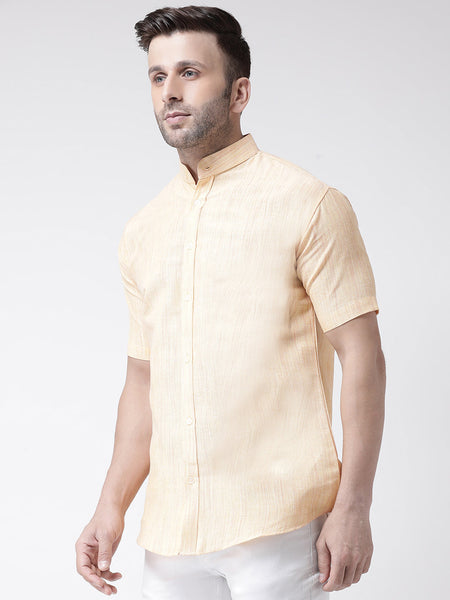 RIAG Beige Men's Chinese Collar Half Sleeves Shirt