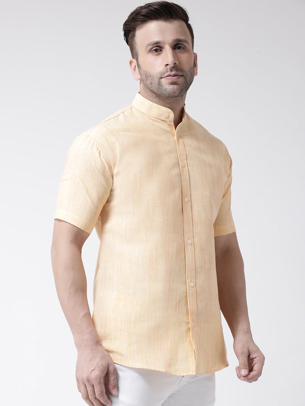RIAG Beige Men's Chinese Collar Half Sleeves Shirt - Distacart