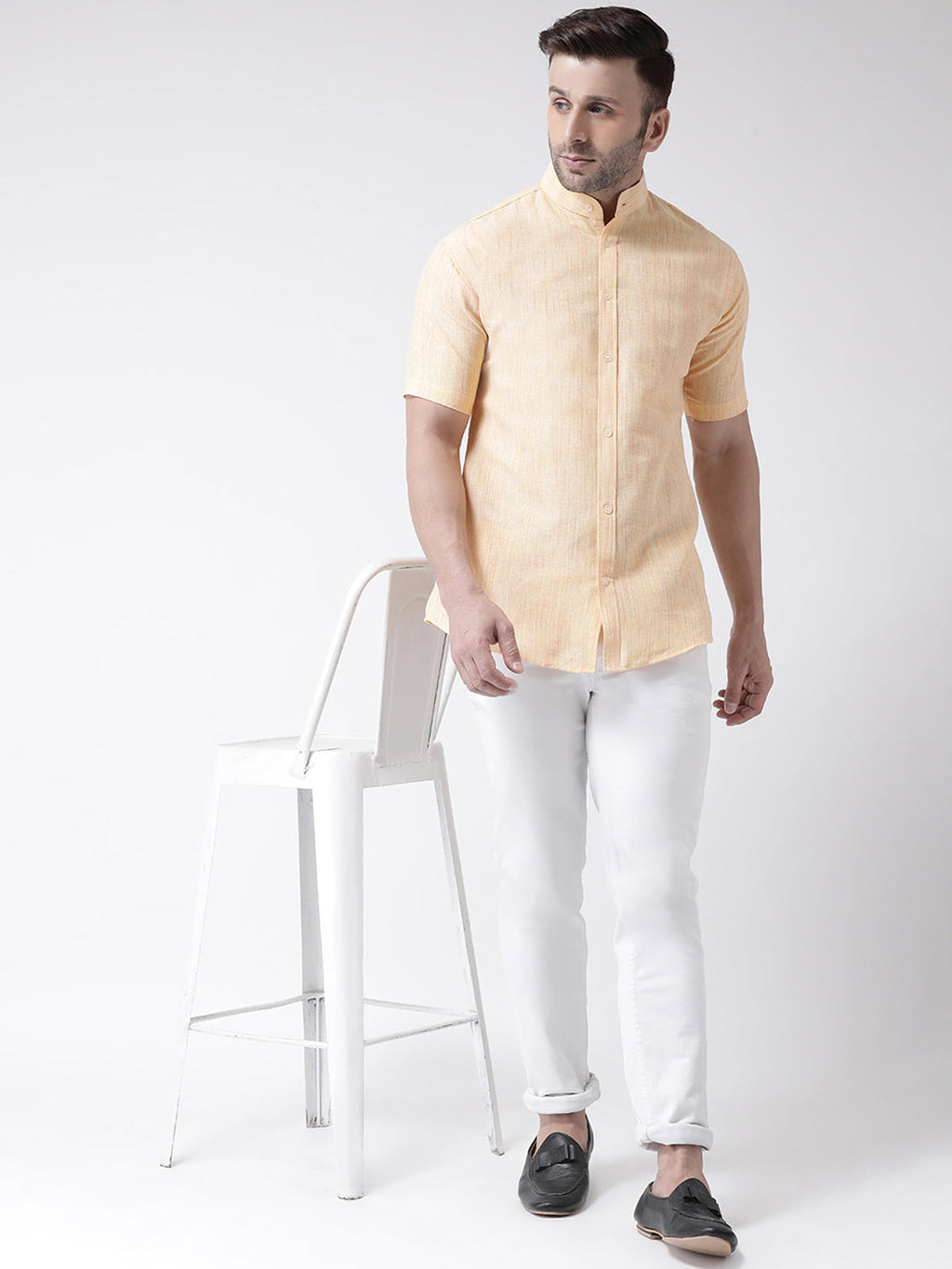 RIAG Beige Men's Chinese Collar Half Sleeves Shirt - Distacart