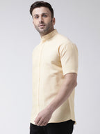 RIAG Beige Men's Chinese Collar Half Sleeves Shirt - Distacart