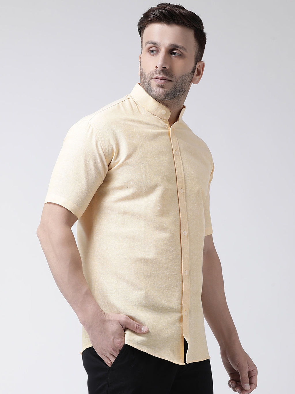 RIAG Beige Men's Chinese Collar Half Sleeves Shirt - Distacart