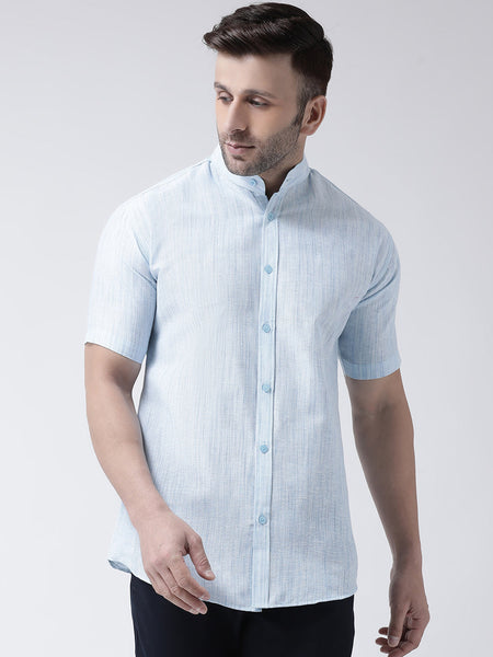 RIAG Sky Blue Men's Chinese Collar Half Sleeves Shirt