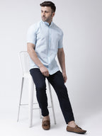 RIAG Sky Blue Men's Chinese Collar Half Sleeves Shirt - Distacart