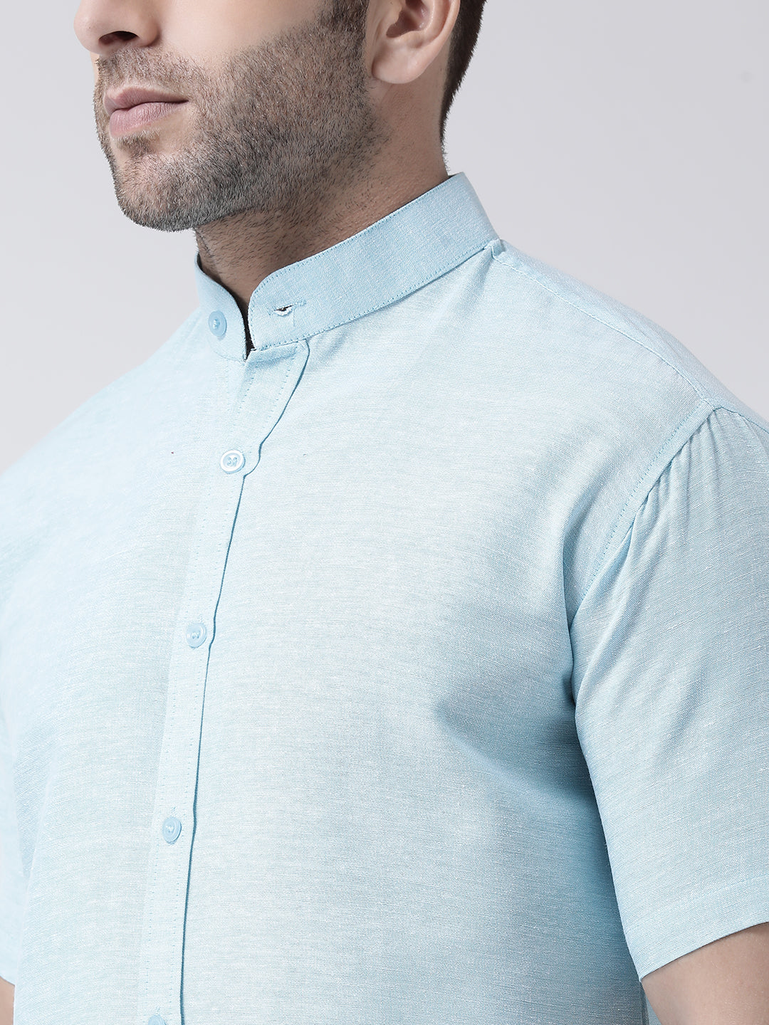 RIAG Sky Blue Men's Chinese Collar Half Sleeves Shirt - Distacart