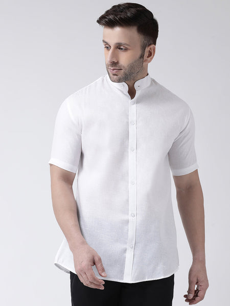 RIAG White Men's Chinese Collar Half Sleeves Shirt