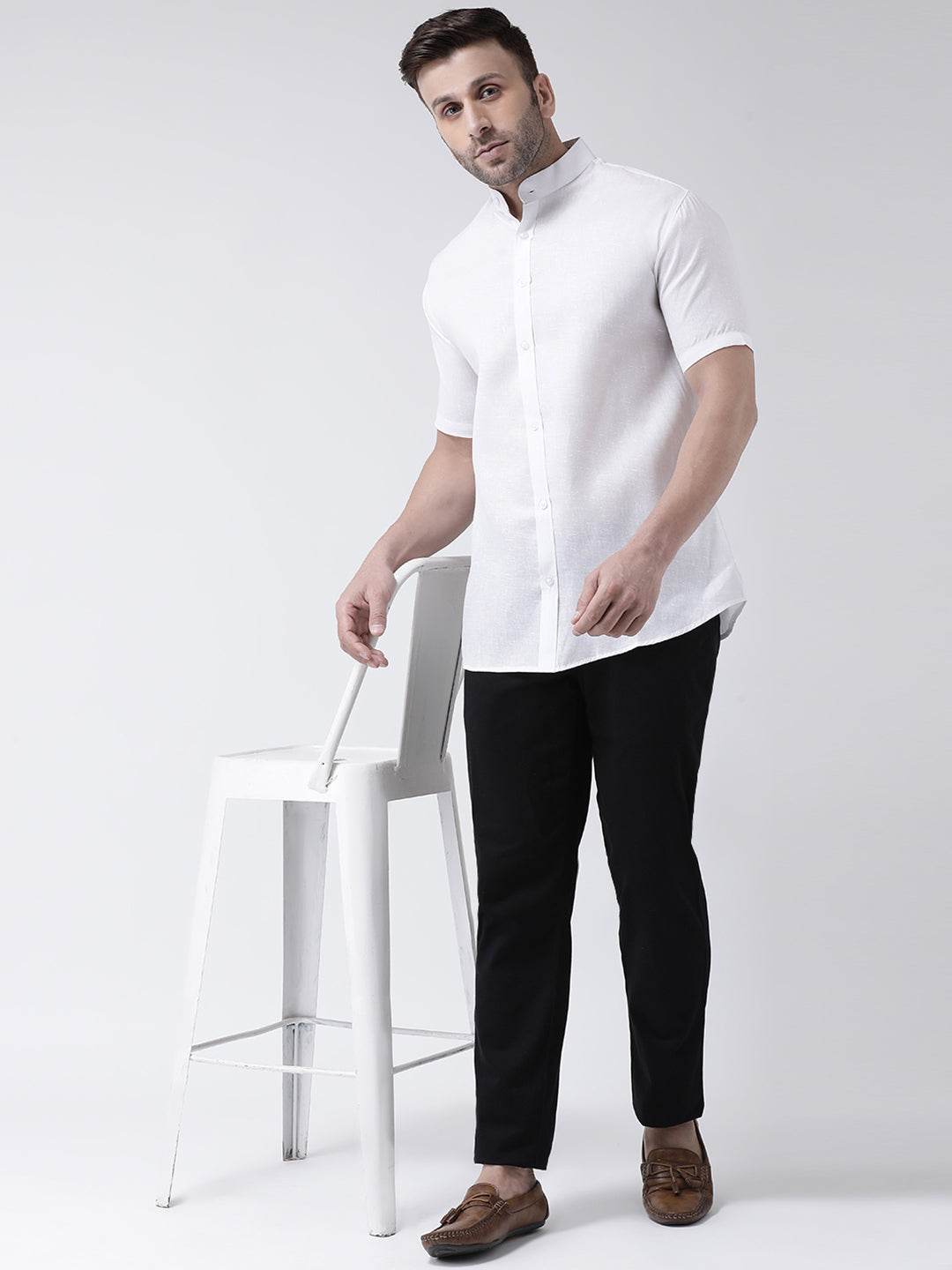 RIAG White Men's Chinese Collar Half Sleeves Shirt - Distacart