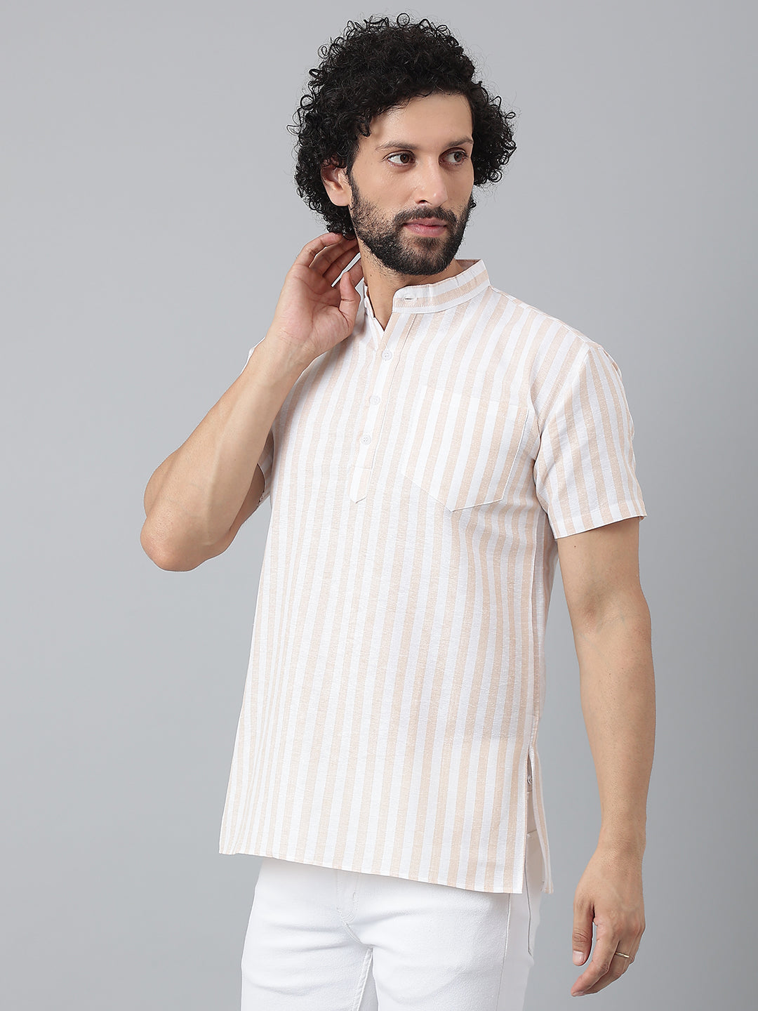 RIAG Beige Color Short Sleeves Casual Men's Cotton Short Kurta - Distacart
