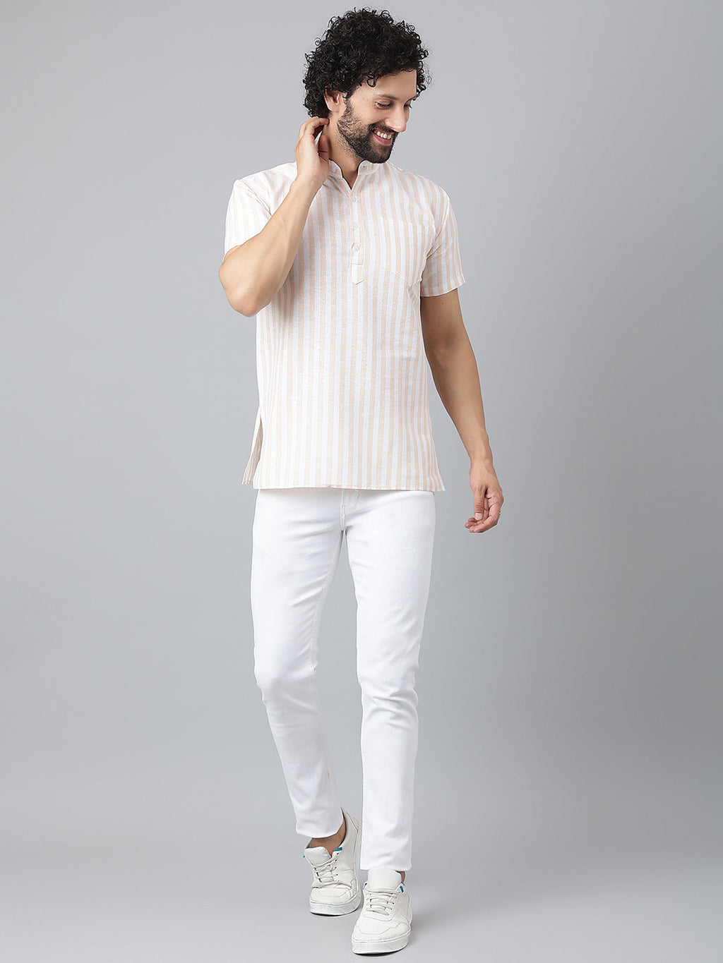 RIAG Beige Color Short Sleeves Casual Men's Cotton Short Kurta - Distacart