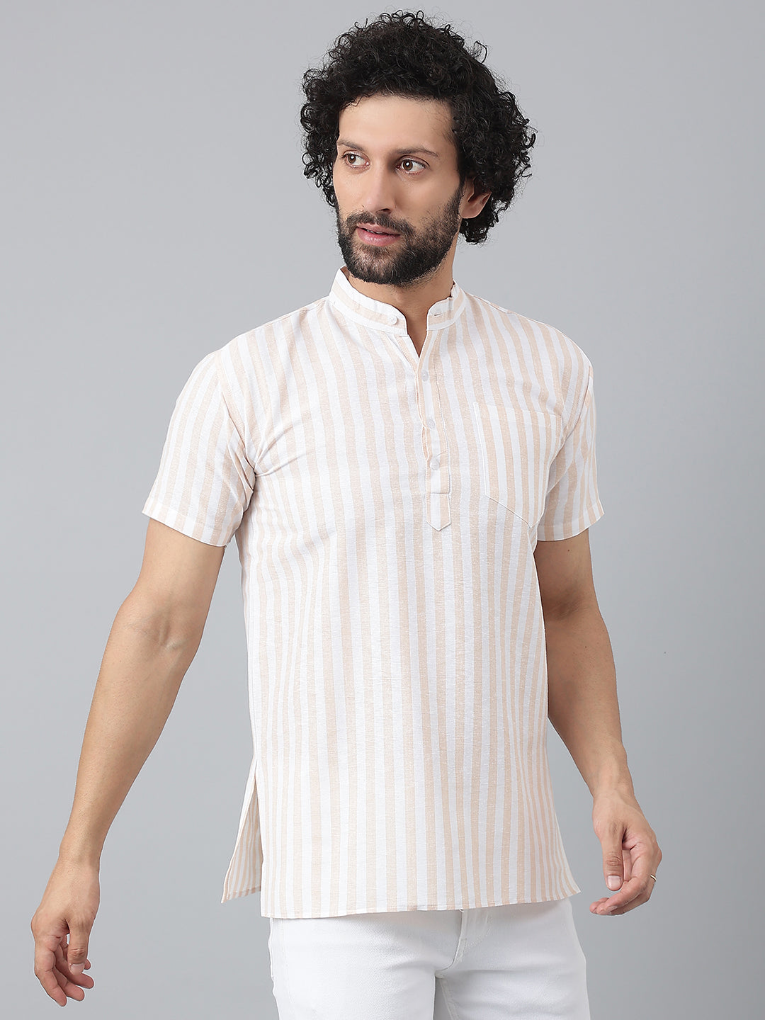 RIAG Beige Color Short Sleeves Casual Men's Cotton Short Kurta - Distacart