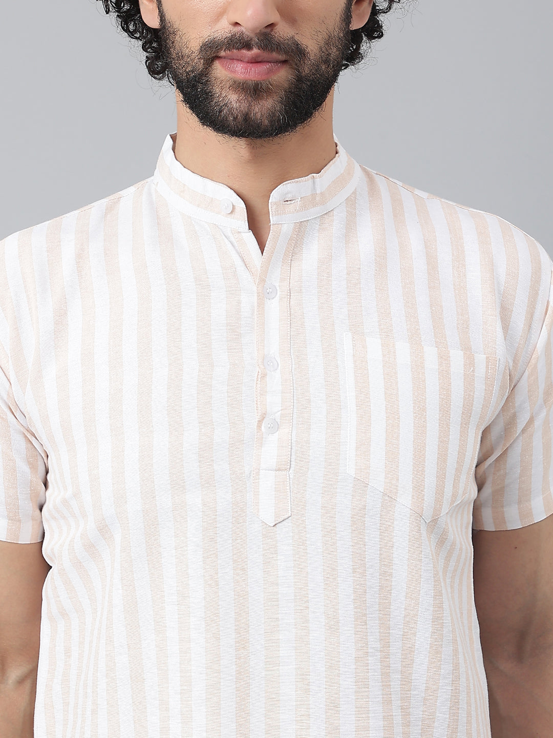 RIAG Beige Color Short Sleeves Casual Men's Cotton Short Kurta - Distacart