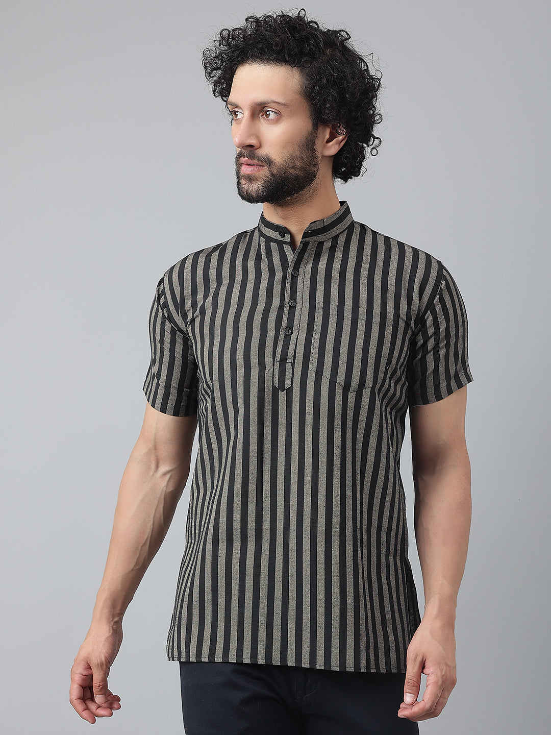 RIAG Black Color Short Sleeves Casual Men's Cotton Short Kurta - Distacart
